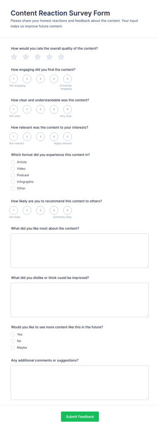 Content Reaction Survey Form Template