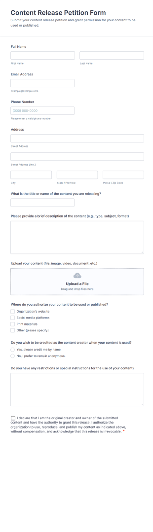 Content Release Petition Form Template