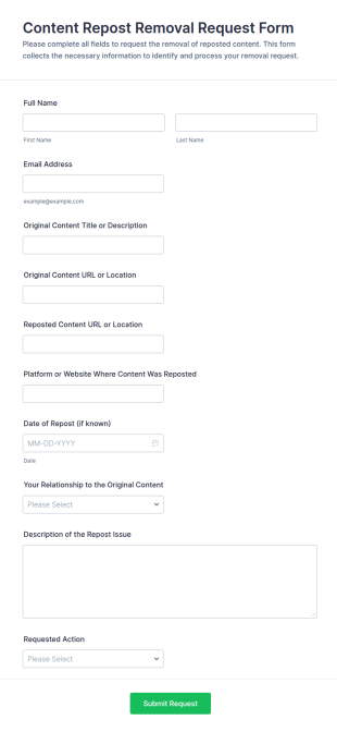 Content Repost Removal Request Form Template