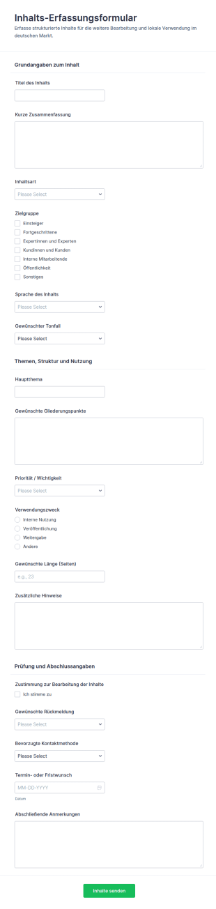 Content Sammlung Formular