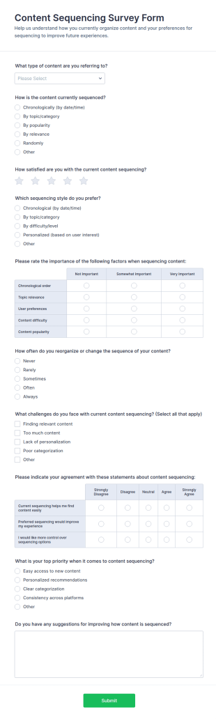 Content Sequencing Survey Form Template