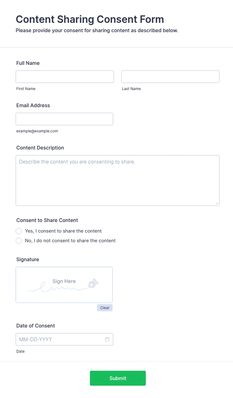 Content Sharing Consent Form Template | Jotform