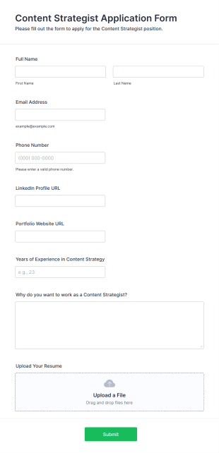 Content Strategist Application Form Form Template