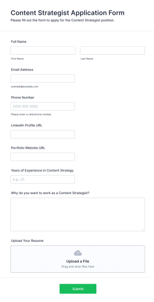 Content Strategist Application Form Template