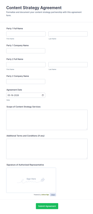 Content Strategy Agreement Form Template