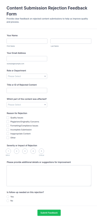 Content Submission Rejection Feedback Form Template