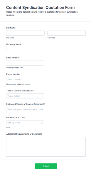 Content Syndication Quotation Form Template