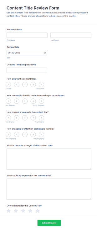 Content Title Review Form Template