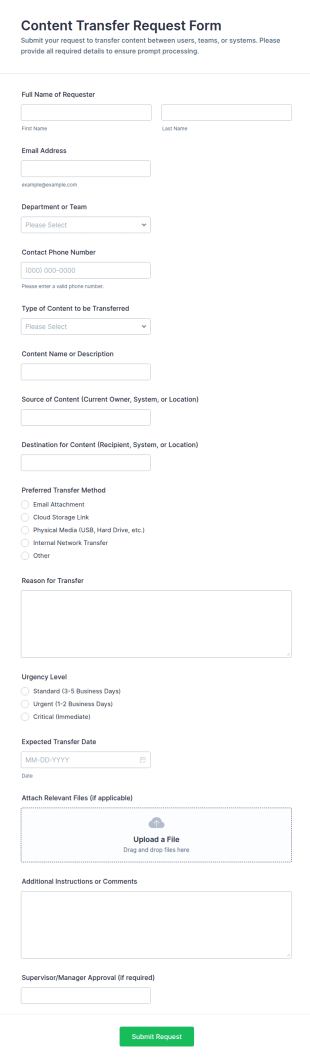 Content Transfer Request Form Template