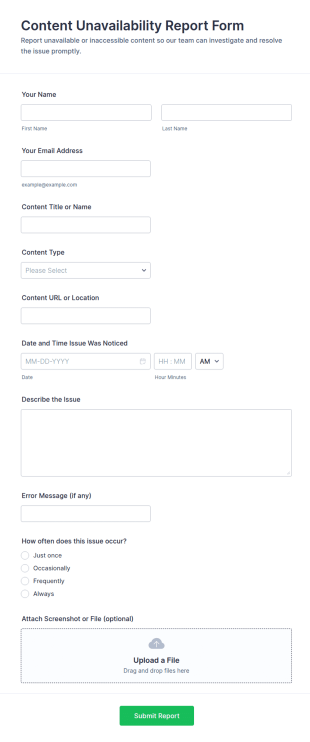 Content Unavailability Report Form Template