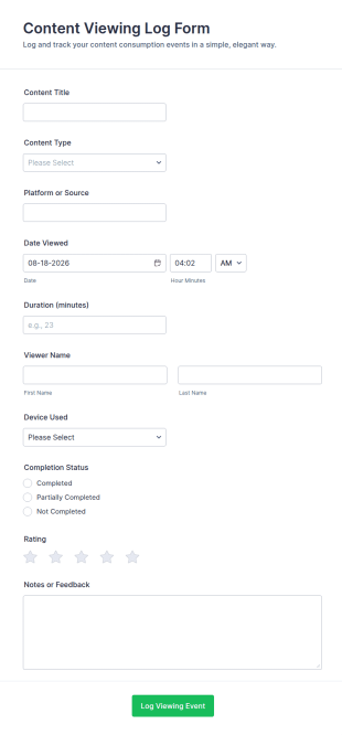 Content Viewing Log Form Template