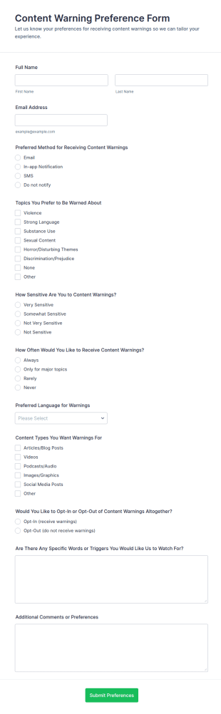 Content Warning Preference Form Template