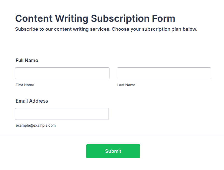 Content Writing Subscription Form Template | Jotform
