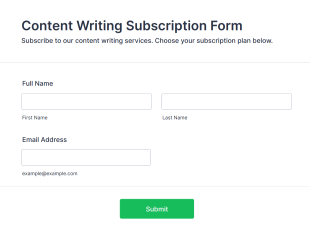 Content Writing Subscription Form Form Template