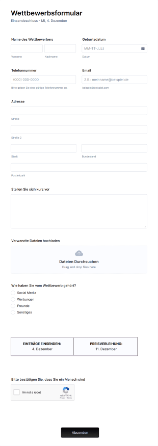 Contest Entry Form Template