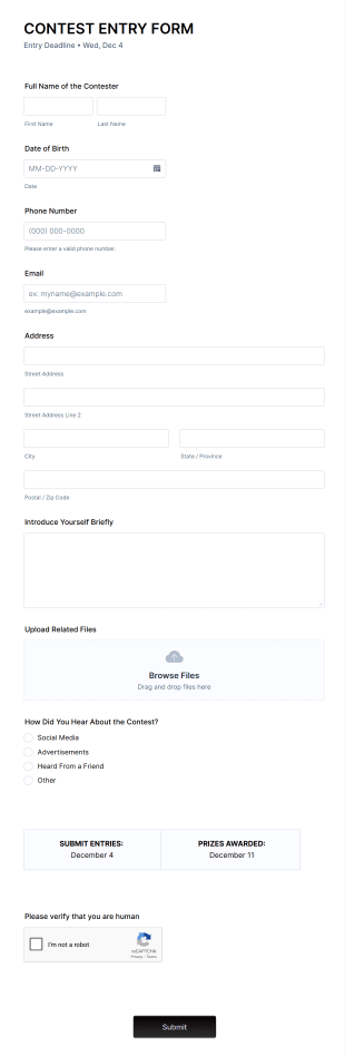 Contest Entry Form Template