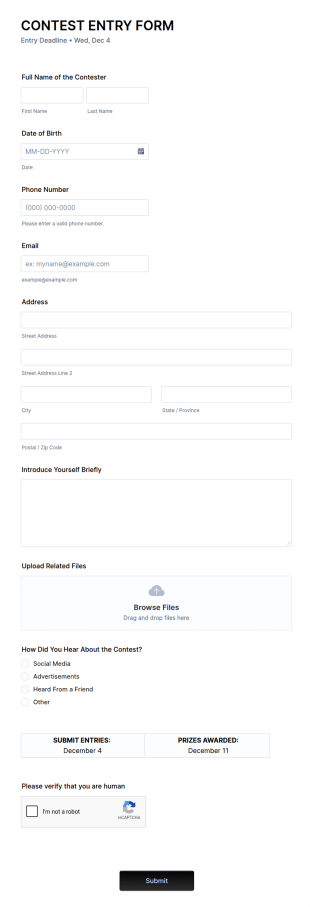 Contest Entry Form Template