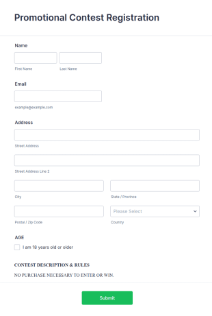 Promotional Contest Registration Form Template