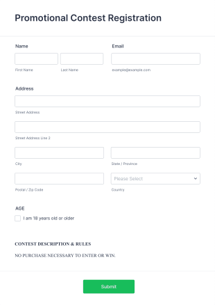 Promotional Contest Registration Form Template