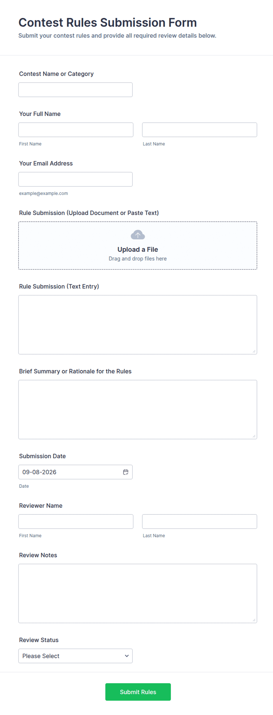 Contest Rules Submission Form Template | Jotform