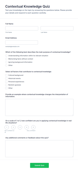 Contextual Knowledge Quiz Form Template