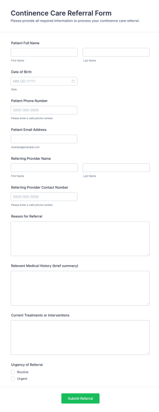 Continence Care Referral Form Template
