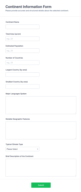 Continent Information Form Template