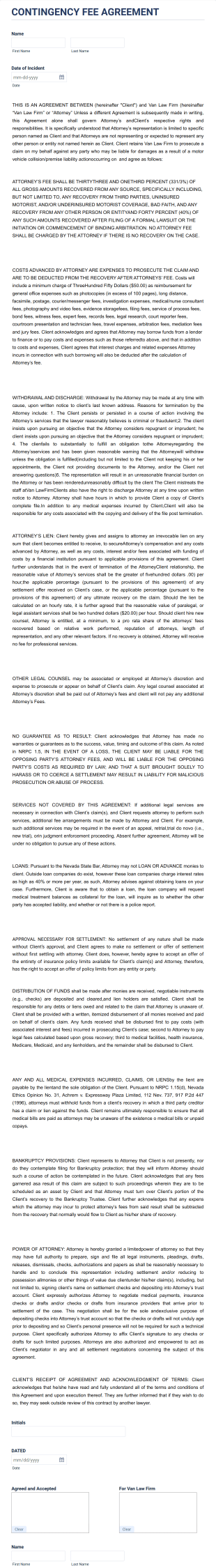 Contingency Fee Agreement Form Template