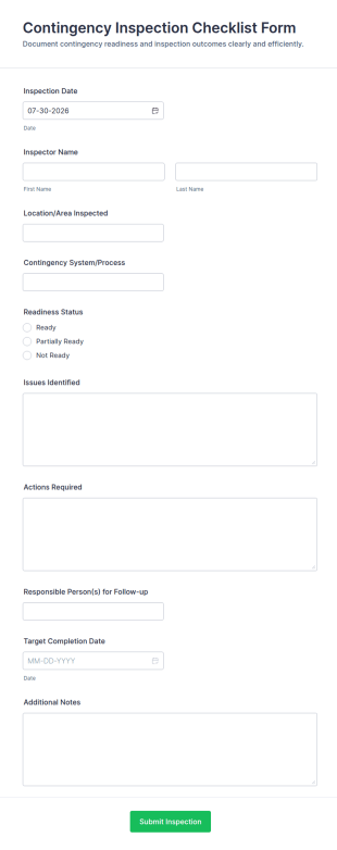 Contingency Inspection Checklist Form Template