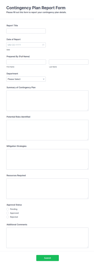 Contingency Plan Report Form Template