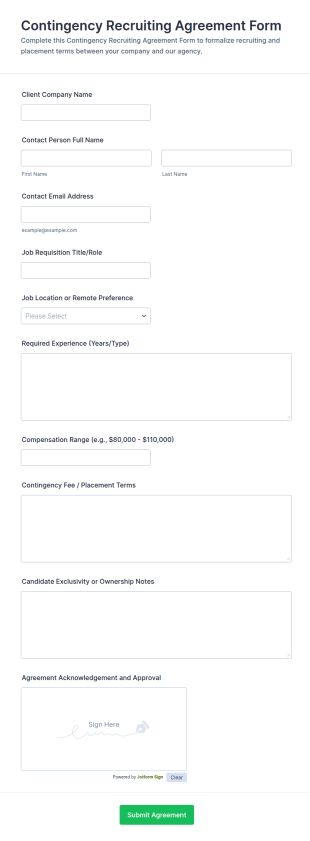 Contingency Recruiting Agreement Form Template