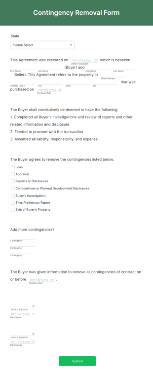 Contingency Removal Form Template