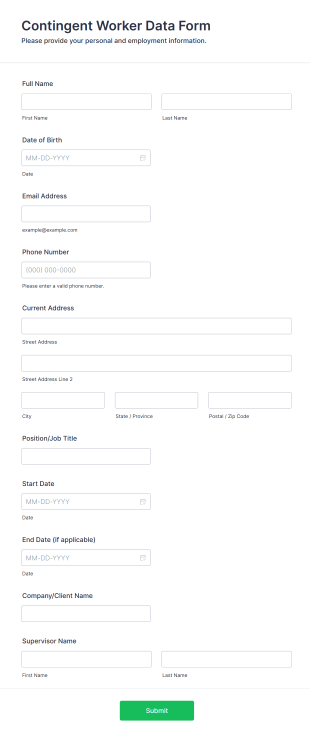 Contingent Worker Data Form Template