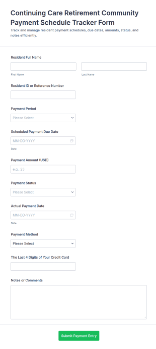 Continuing Care Retirement Community Payment Schedule Tracker Form Template