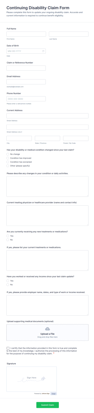 Continuing Disability Claim Form Template