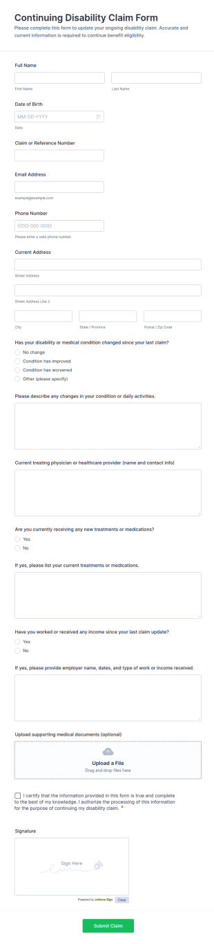 Continuing Disability Claim Form Template