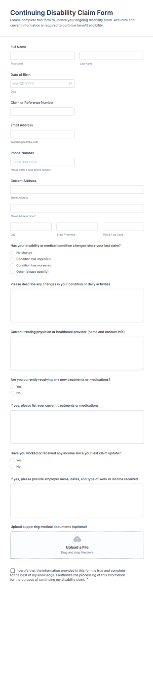 Continuing Disability Claim Form Template