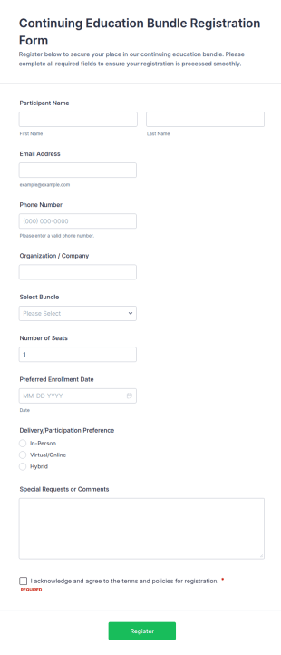 Continuing Education Bundle Registration Form Template