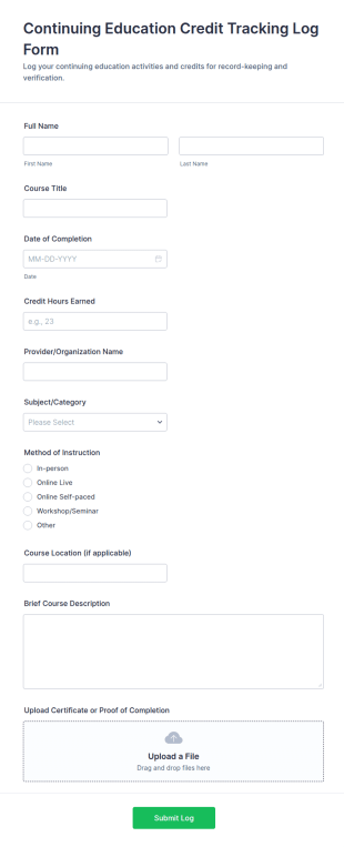 Continuing Education Credit Tracking Log Form Template