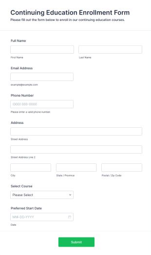 Continuing Education Enrollment Form Template
