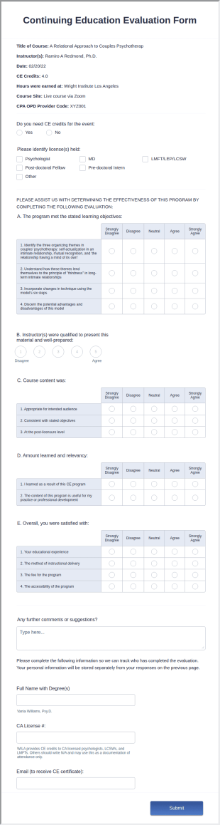 Continuing Education Evaluation Form Template