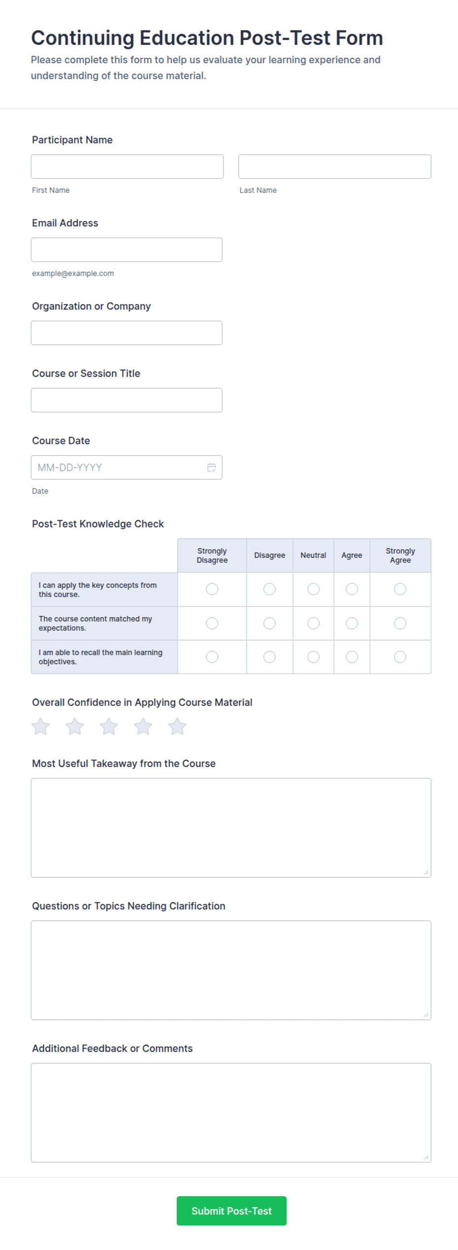 Continuing Education Post-Test Form Template | Jotform