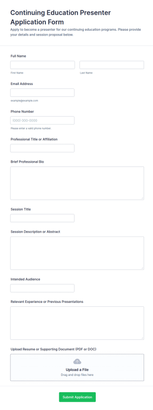 Continuing Education Presenter Application Form Template