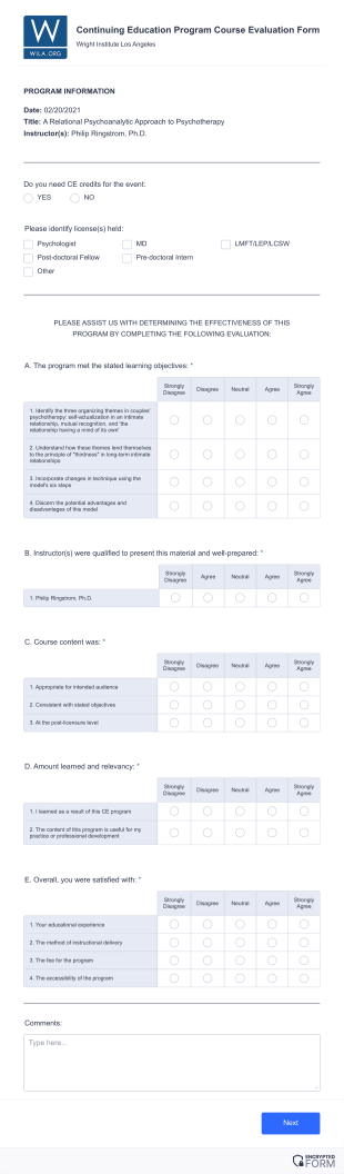 Continuing Education Program Course Evaluation Form Template