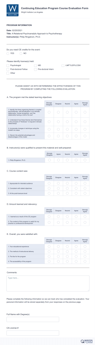Continuing Education Program Course Evaluation Form Template