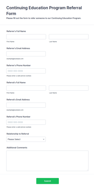 Continuing Education Program Referral Form Template