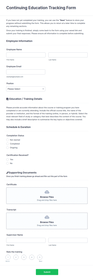 Continuing Education Tracking Form Template