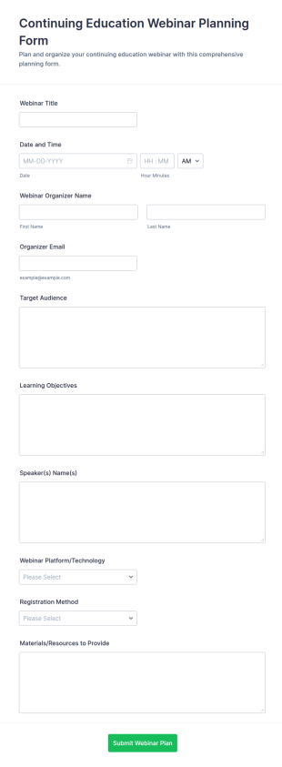 Continuing Education Webinar Planning Form Template