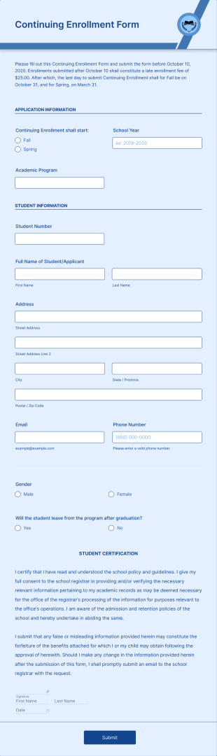 Continuing Enrollment Form Template