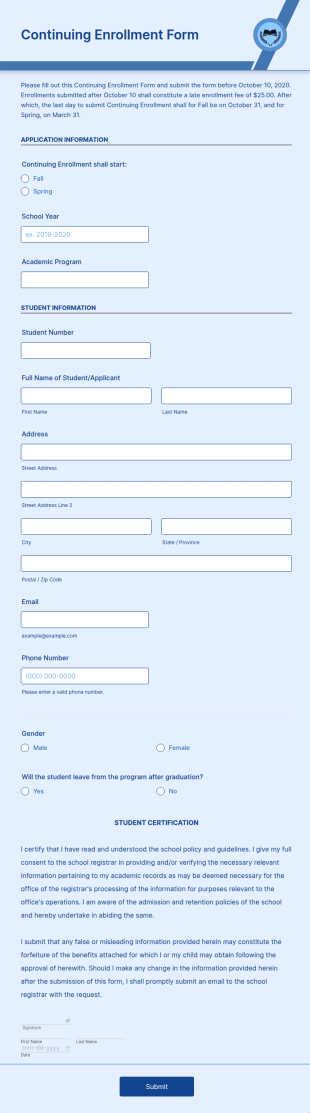 Continuing Enrollment Form Template